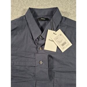 THEORY Rammy Sz XL MSRP $225 Light Flannel Shirt Navy